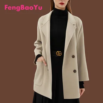 Fengbaoyu Осенне-Зимнее Женское Шерстяное Двустороннее Шерстяное Пальто Корейской Версии Шерстяное Темпераментное Пальто Fat mm Tide Теплый Топ  5