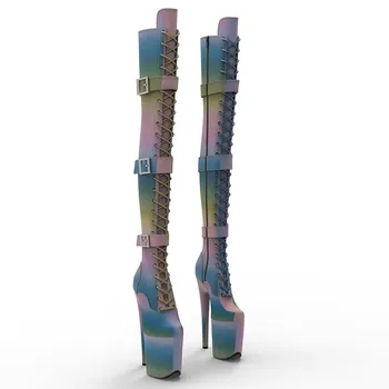 LAIJIANJINXIA/ Новые Модные Женские Современные ботинки выше колена на платформе и высоком каблуке из искусственной кожи 20 см/8 дюймов Для танцев на шесте  5