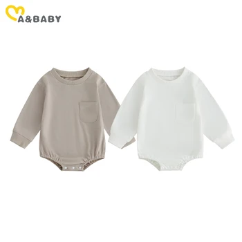 ma & baby 0-24 м, комбинезон для новорожденных девочек и мальчиков, однотонный комбинезон для малышей с длинным рукавом, повседневная осенне-весенняя одежда  5