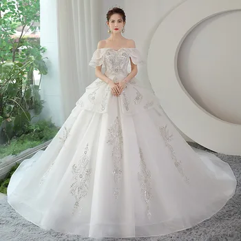 MANRAY 2023 Новое Роскошное Свадебное платье с открытыми плечами, свадебное платье с блестящей аппликацией, бальное платье Vestido De Noiva с длинным шлейфом  5