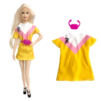 NK 1 комплект модной одежды для куклы Барби Желтое платье-юбка + пояс, подходящий для куклы 11,8 дюймов Повседневная одежда Подарок для девочки  5