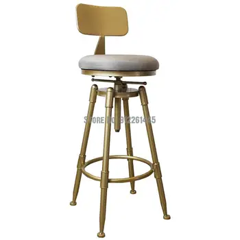 Nordic golden bar chair барный стул с поворотным подъемником, табурет с высокими ножками, железный домашний барный стул  10