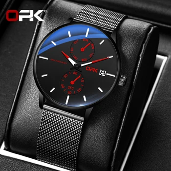 OPK Fashion Leisure Кварцевые мужские часы, водонепроницаемые светящиеся мужские часы, еженедельный хронограф, спортивные простые мужские часы  5