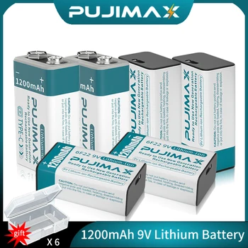 PUJIMAX 9V 6F22 Аккумуляторная Батарея Емкостью 1200 мАч Type-C, Заряжающая Литий-ионный Аккумулятор Со Светодиодной Подсветкой, Умный Дисплей Состояния зарядки, Прочный  10