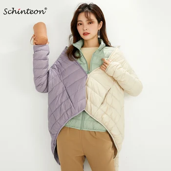 Schinteon Сверхлегкая куртка на 90% белом утином пуху, пальто, повседневная осенне-зимняя тонкая верхняя одежда для женщин, модный воротник-стойка, новинка 2023 года  5