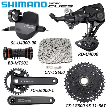 SHIMANO CUES U4000 1X9 Speed Groupset для MTB Велосипеда Задний Переключатель Передач CS-LG300-9 Кассета FC-U6000 Коленчатый Вал LG500 Комплект Цепи  5