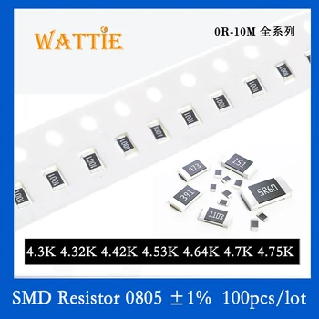 SMD резистор 0805 1% 4.3K 4.32K 4.42K 4.53K 4.64K 4.7K 4.75K 100 шт./лот микросхемные резисторы 1/8 Вт 2.0 мм * 1.2 мм  1