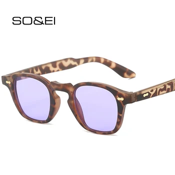 SO & EI Ретро Квадратные Солнцезащитные очки с заклепками Женские Оттенки UV400 Модные Сине-фиолетовые Мужские Солнцезащитные очки в тренде  5