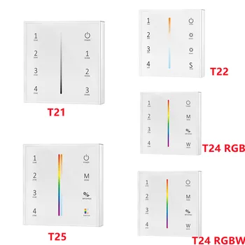 T21 T22 T24 T25 4-зонная стеклянная сенсорная панель 2.4 G RF Беспроводной RF пульт дистанционного управления 1-5 цветной светодиодный контроллер для цветной/RGB/RGBW светодиодной ленты  10
