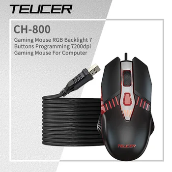 Teucer CH-800 USB Проводная игровая мышь с RGB подсветкой, 7 кнопок программирования, 7200 точек на дюйм, игровая мышь для компьютера  10