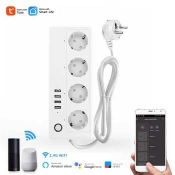 Tuya Smart Life EU 16A WIFI Power Strip / розетка, 4 розетки с 4 USB-портами для зарядки, Защита от перегрузки по времени, Alexa Google Assistant  5