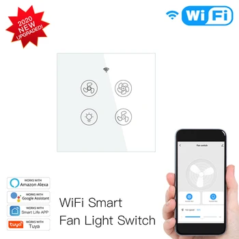 WiFi + RF433 Умный потолочный вентилятор, выключатель света, 2/3-полосное управление, приложение Smart Life / Tuya, умный дом, работа с Alexa Google Home  1