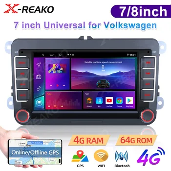 X-REAKO 7/8-дюймовый автомобильный радиоприемник для Фольксваген Мультимедийный плеер 2 din Android 12 Carplay GPS Навигация 4G WiFi  5