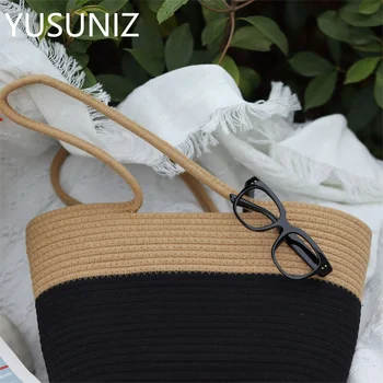 YUSUNIZ Женская сумка через плечо, Цветная сумка, ручной работы, хлопчатобумажная веревочная сумка, женская сумка для путешествий, пляжная сумка для отдыха.  5