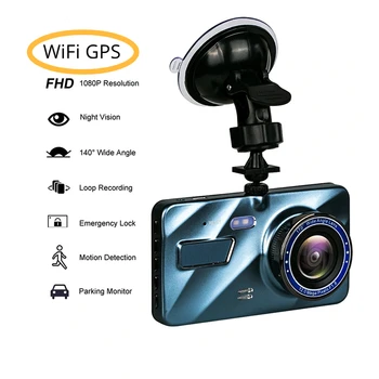 Автомобильная видеорегистраторная камера 1080P с двойным объективом, встроенный видеорегистратор, видеорегистратор с G-сенсором, циклическая запись, мониторинг парковки, Wi-Fi GPS  5