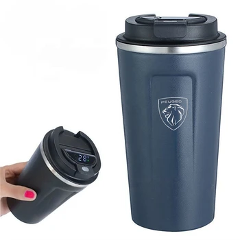 автомобильная кофейная чашка объемом 510 мл для PEUGEOT из нержавеющей стали интеллектуальный температурный дисплей изоляционная чашка для салона автомобиля  5