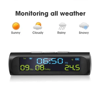 Автомобильные солнечные цифровые часы с ЖК-дисплеем времени и даты, индикацией температуры в автомобиле для украшения личных деталей автомобиля на открытом воздухе A  5