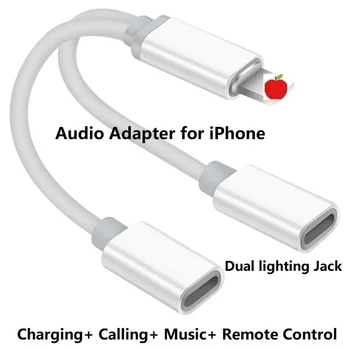 Адаптер для наушников для iPhone 2 в 1 Lightning на 3,5 мм AUX Аудио Ключ Зарядное Устройство Разветвитель для iPhone 14 13 12 11 8 7 iPad  10