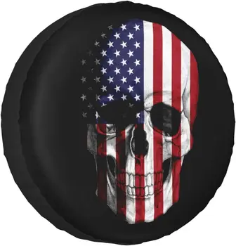Американский флаг череп чехол запасного колеса прицепа колеса, чехлы всепогодный универсальный для трейлер внедорожник грузовик Кемпер трейлер путешествия  4