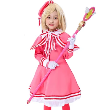 Аниме Card Captor Sakura Косплей костюм Киномото Сакура Косплей Костюм для девочек Розовое платье со шляпой Полный комплект Платье в стиле Лолиты  5