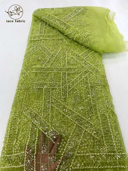 Африканская кружевная ткань из плотного бисера 2023 года, высококачественные нигерийские блестки, французский тюль, кружевная ткань для свадебной вечеринки  4