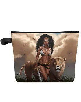 Африканская Саванна, женщина-лев, косметичка, сумка для путешествий, женские косметические сумки, органайзер для туалета, пенал для хранения детей  5