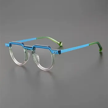 Ацетатная полукруглая оправа для очков, мужская мода, цветная металлическая оправа для оптических очков ручной работы, женские очки для близорукости по рецепту  5
