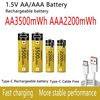 Батарея AA AAA 1,5 В Аккумуляторная батарея AAA AA NiZn Аккумулятор стабильная производительность камеры игрушки легкие батарейки type-C быстрая зарядка  2