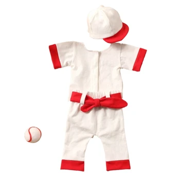 Бейсбольный костюм для новорожденных, одежда для фотосъемки, Бейсбольная форма, Рубашка, Шляпа, Брюки, Реквизит для фотосъемки, детское боди для фотосъемки  5