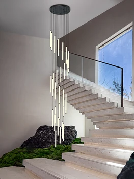 Большая лестничная люстра, светодиодная длинная лампа для дома, Подвесная лампа в холле отеля, люстра для освещения лестницы, потолочный светильник  4