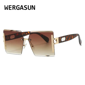 Большие квадратные Новые солнцезащитные очки без оправы Женские Мужские солнцезащитные очки с градиентными солнцезащитными очками UV400 в ретро-оправе  5