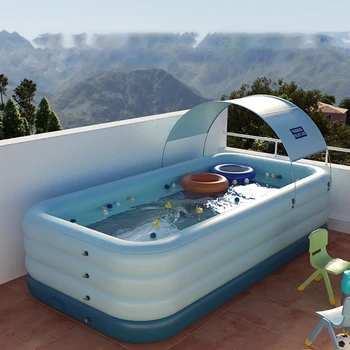 Большой открытый игровой бассейн из ПВХ для родителей и детей, бассейн с защитой от солнца и дополнительной тенью, беспроводной автоматический надувной бассейн  5