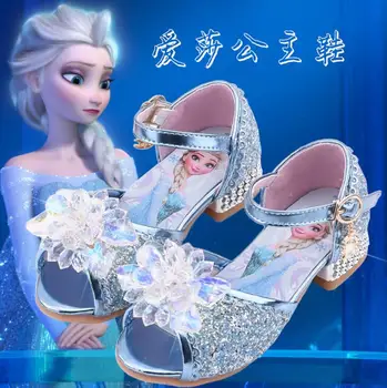 Босоножки для девочек Disney; новые летние детские туфли с рыбьим ртом; хрустальные туфли для девочек; обувь принцессы Эльзы Frozen 2;  5