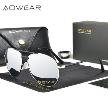 Брендовые дизайнерские авиационные солнцезащитные очки AOWEAR, мужские поляризованные зеркальные Солнцезащитные очки для вождения, мужские Женские уличные очки, ретро-очки  5