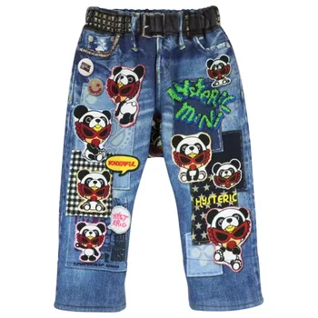 Брюки для мальчиков 2023, осенне-зимний бутик модного бренда, детская одежда, хлопковые махровые детские брюки с рисунком панды  5