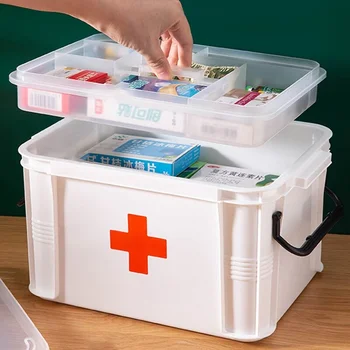 Бытовая коробка для лекарств для рук, Медицинская аптечка первой помощи, двухслойная коробка для хранения, Портативная коробка для экстренной помощи, Мультиорганизующая коробка  5