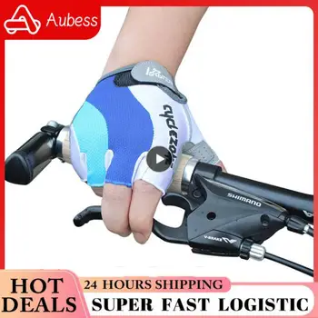 Велосипедные гелевые противоскользящие амортизирующие перчатки, синие и белые перчатки на полпальца, принадлежности для горных велосипедов, снаряжение для велоспорта на открытом воздухе.  1