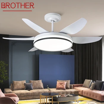 Вентилятор BROTHER в скандинавском стиле, потолочный вентилятор со светодиодной подсветкой, современный минималистичный ресторан, гостиная, спальня, коммерческий электрический вентилятор  3