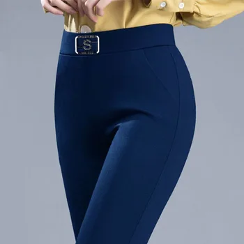 Весенне-осенняя Корейская модница в брюках-карандаш с высокой талией и эластичными бриллиантами, офисная леди, повседневные узкие Прямые брюки  5
