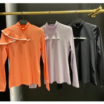 Весенне-осенняя новая женская верхняя одежда для гольфа с длинными рукавами, нижняя рубашка со стоячим воротником, спорт на открытом воздухе и досуг  5