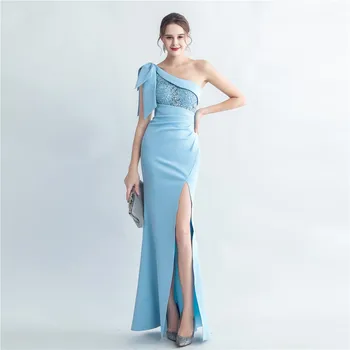 Вечернее платье Макси с аппликацией на вырезе YIDINGZS, женское сексуальное длинное вечернее платье с разрезом  5