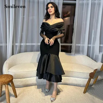 Вечерние платья Smileven Black Mermaid с открытыми плечами, Саудовское Арабское платье для выпускного вечера длиной до щиколоток, платья для официальных мероприятий 2023 года  2