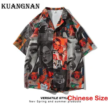 Винтажная одежда с принтом KUANGNAN, мужские рубашки и блузки, топы, распродажа, одежда в корейском стиле, роскошная одежда с коротким рукавом 5XL Лето 2023  5