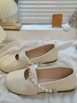 Винтажная Элегантная Женская обувь Mary Janes, расшитая бисером, Милая обувь с круглым носком, женская праздничная Корейская дизайнерская обувь на плоской подошве, Лето 2023 г.  5