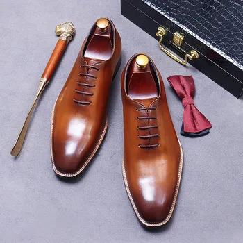 Высококачественная мужская повседневная обувь в деловом стиле из натуральной кожи, модные мужские удобные туфли-оксфорды  1