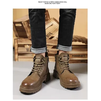 Высококачественные осенне-весенние ботинки для отдыха, мужская водонепроницаемая Мягкая рабочая обувь по щиколотку, новинка 2023 года, мужские ботинки из спилка, мужские ботинки  4