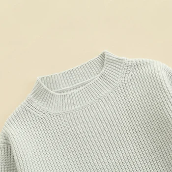 Вязаный свитер для малышей, теплая зимняя одежда для мальчиков и девочек, однотонные свитера большого размера с длинными рукавами, пуловер, толстовка  4