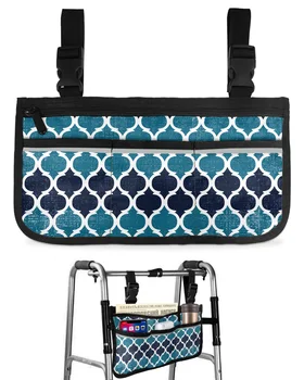Геометрическая синяя Винтажная Марокканская сумка для инвалидной коляски с карманами, подлокотники, Боковые сумки, Прогулочная рама для электрического скутера, Сумка для хранения  5