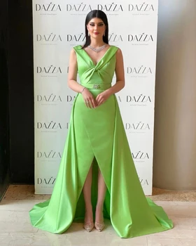 Глянцевые зеленые платья для выпускного вечера с V-образным вырезом 2023, съемный хвост, Русалка длиной до пола, платья для официальных мероприятий, Vestidos De Promotion Price  5