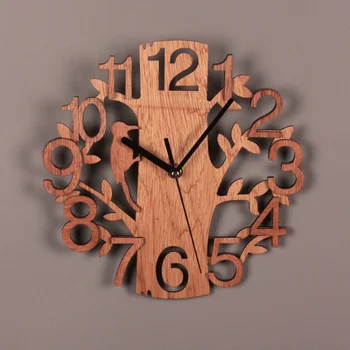 Двухслойные настенные часы с объемной птицей, домашние деревянные креативные настенные часы, настенные часы, современный дизайн, часы для домашнего декора  4